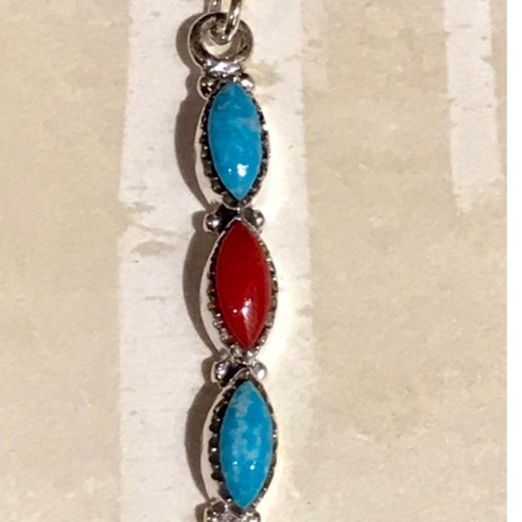 Sundance $128 NEW 1-1/2" Turquoise Coral Sterling Silver Dangle Drop Earrings - Picture 3 of 4